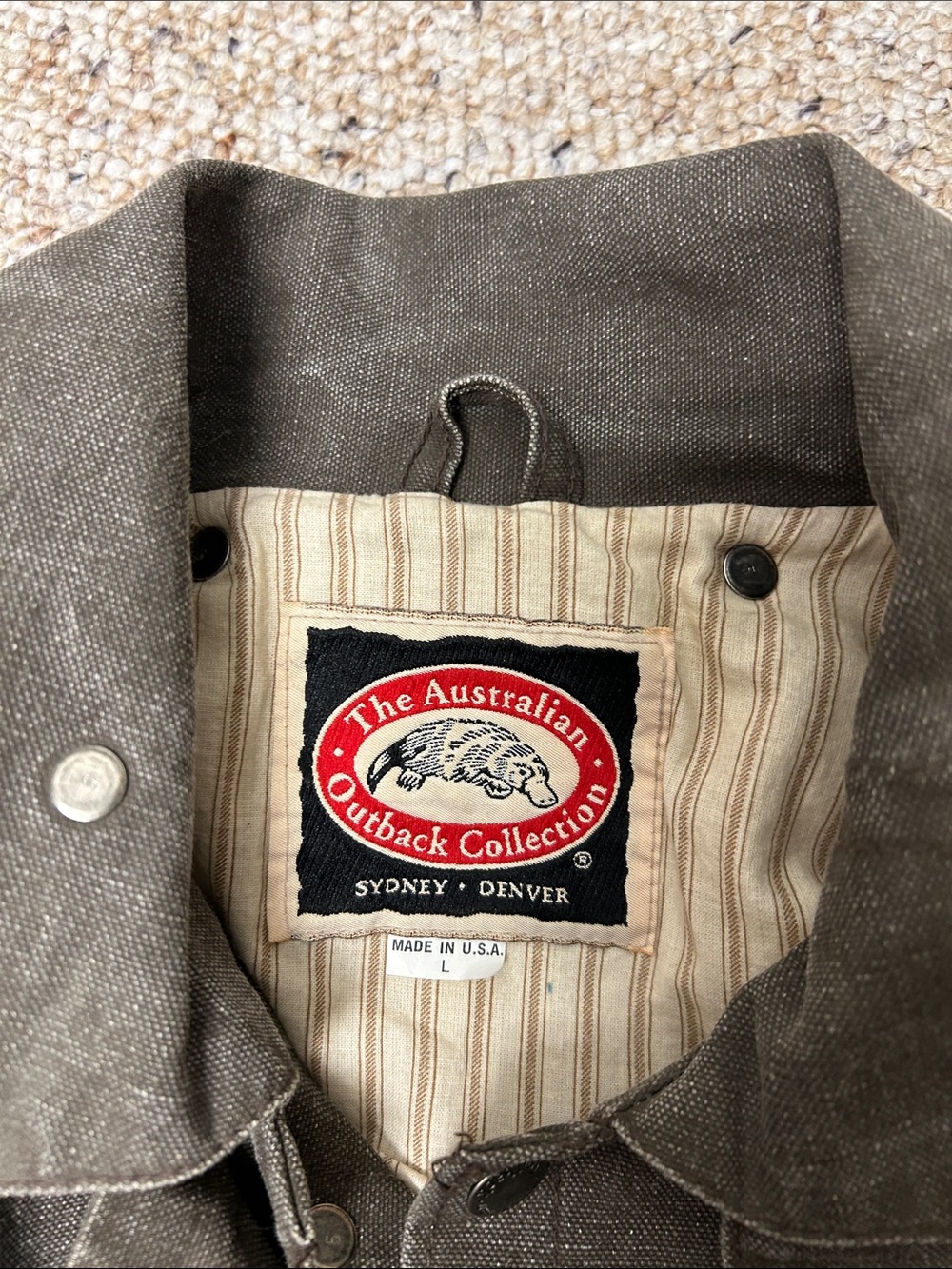 Vintage Australian Outback Duster Canvas Trench Coat Brown/Beige Snap Large - Picture 7 of 9